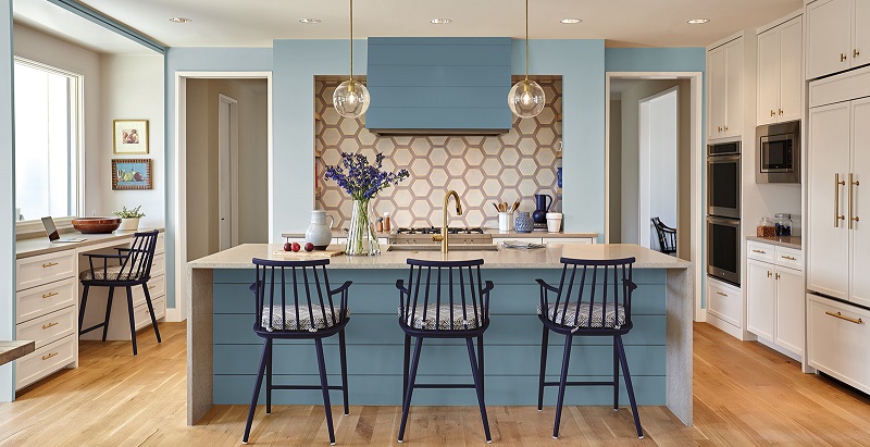 ترکیب رنگ آبی در آشپزخانه و الهام از سبک ملایم